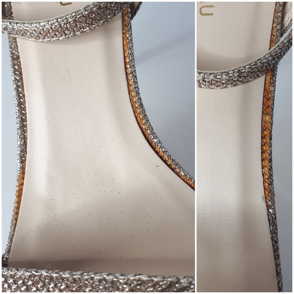 Le Chateau Sparkly Heels Gold Strappy Stiletto 8 - Picture 7 of 13